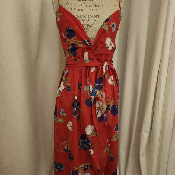 Vintage David Morris Wrap Halter Sundress Dress Red Floral 70s - Picture 11 of 16